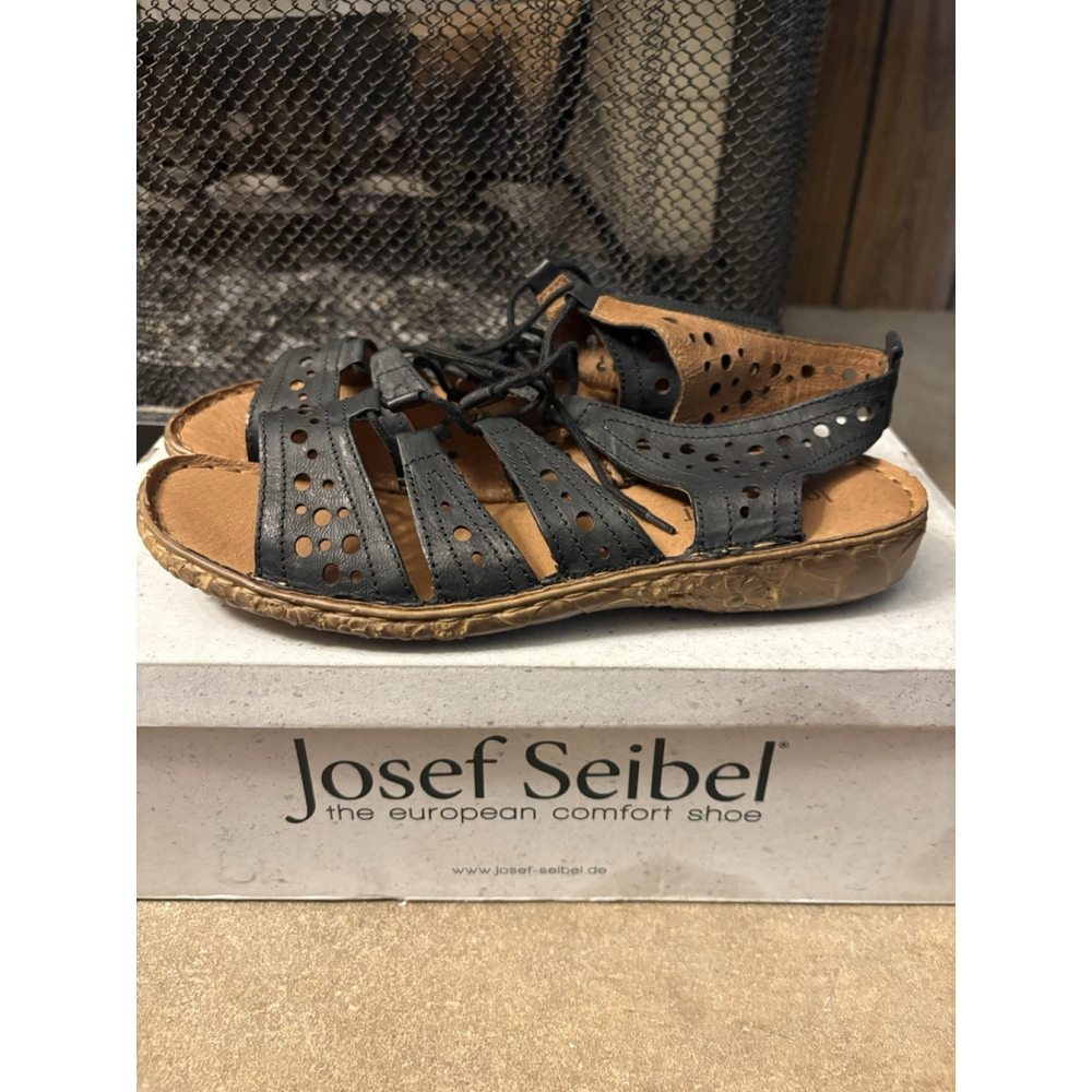 Josef Seibel Black Leather Laser Cut Out Lace NWT Sandals Women's Sz 9 NWT